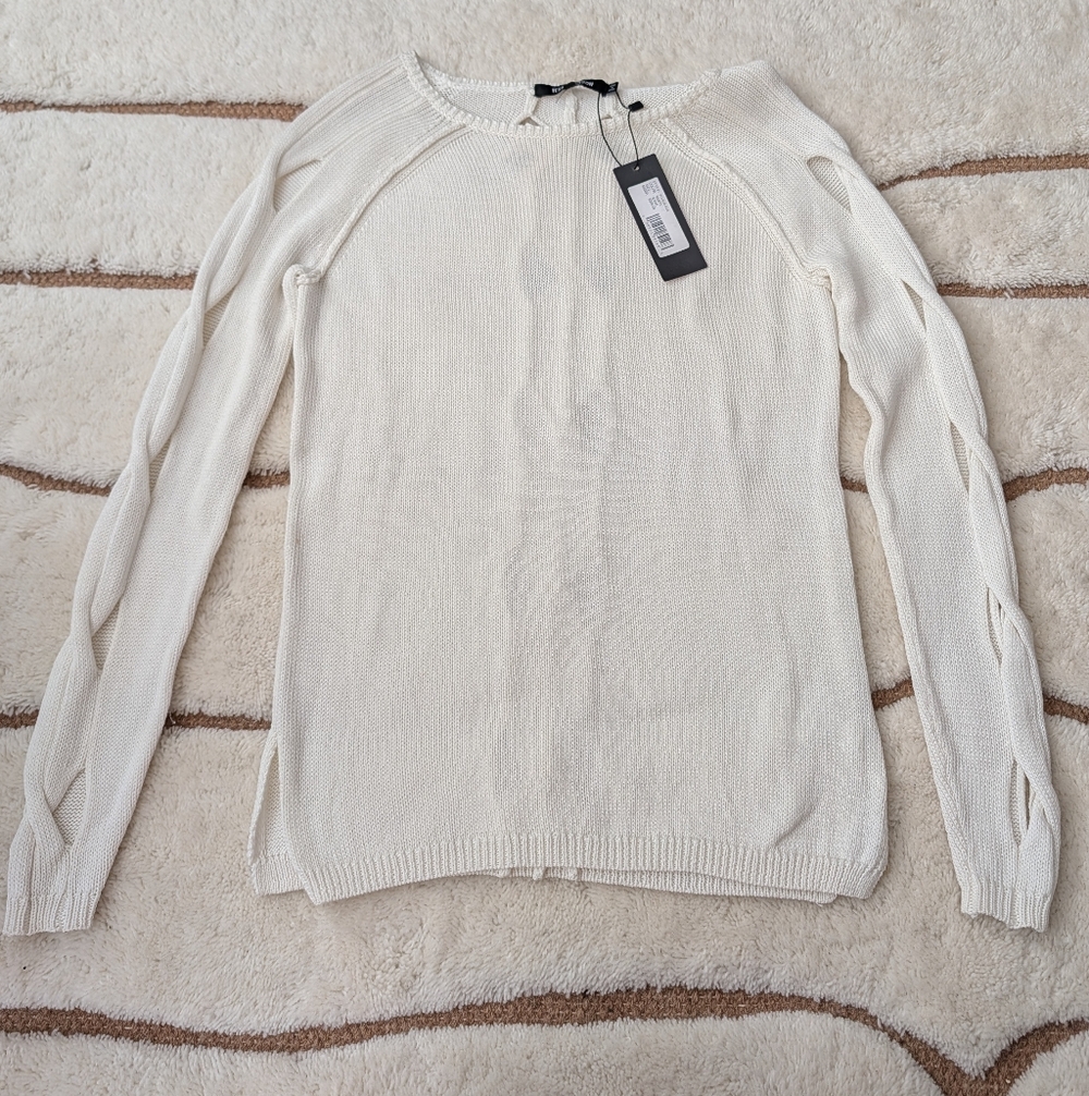 TESS GIBERSON Cream Open Knit Long Sleeve Sweater - XS